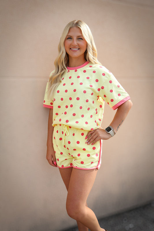 Classic Polka Dot Relaxed Lounge Set - Yellow/Pink
