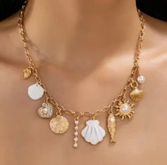 Charm Necklace - Ocean Seashell Fish Pearl