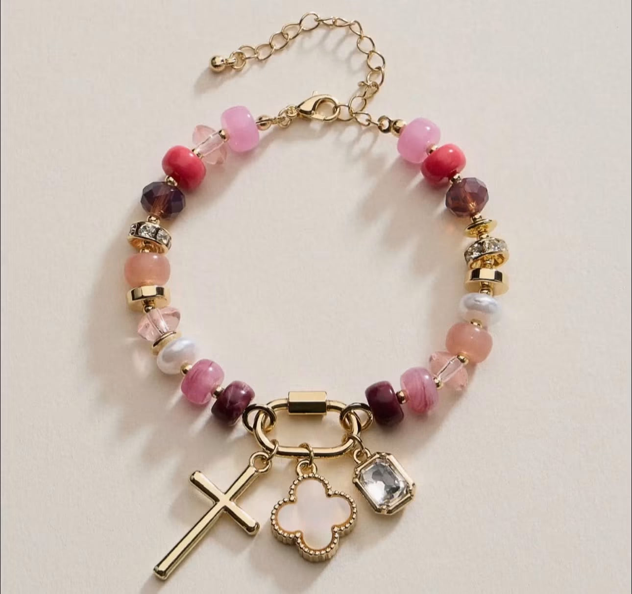 Vibrant Beaded Charm Bracelet Pink