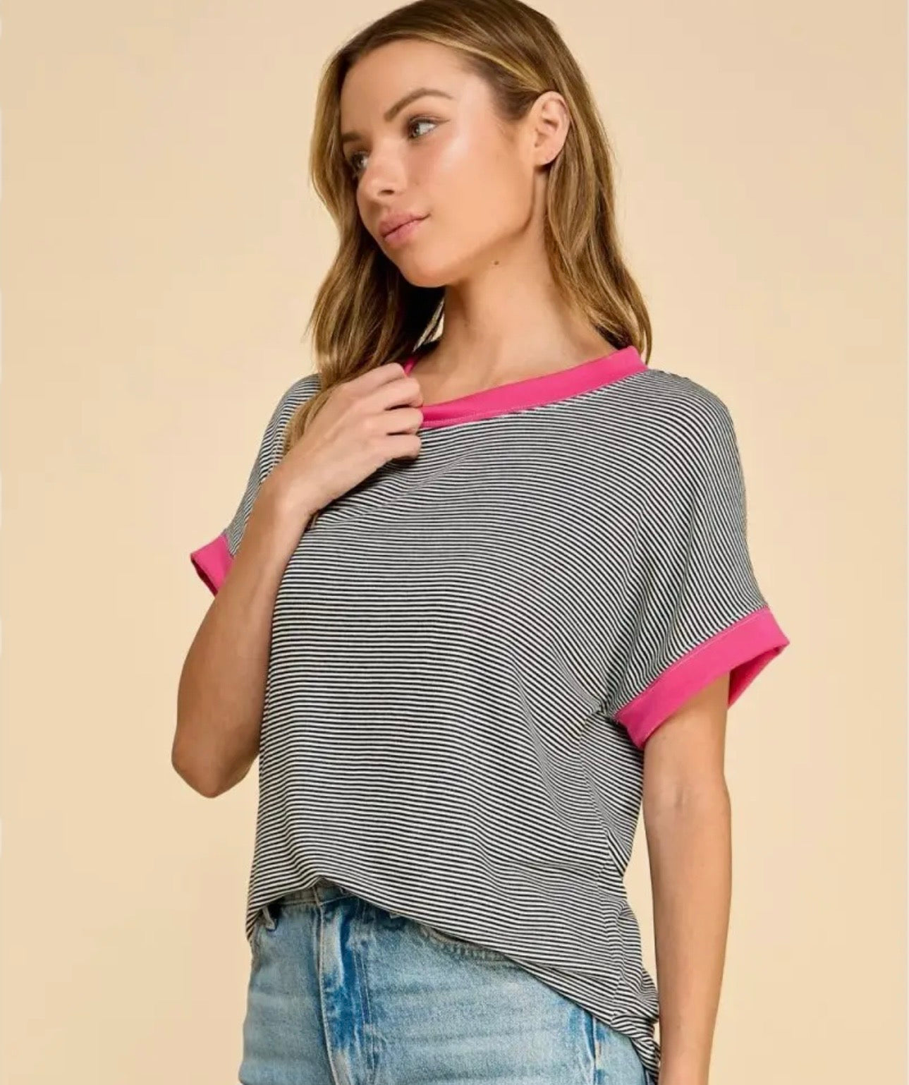Striped Tee With Contrast Trim Casual Comfort
