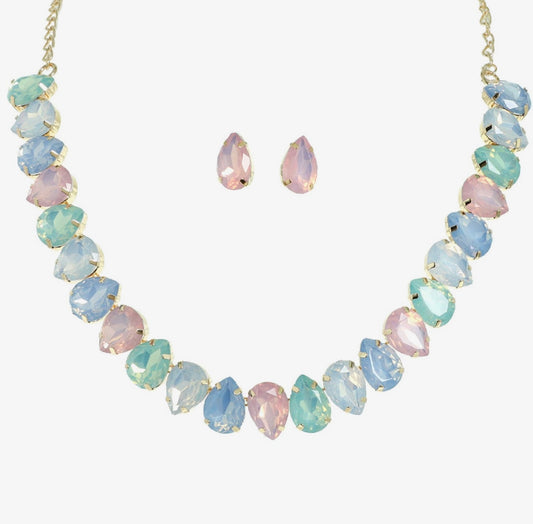 Light Multicolor - Teardrop Cut Crystal Gemstone Collar Necklace Set