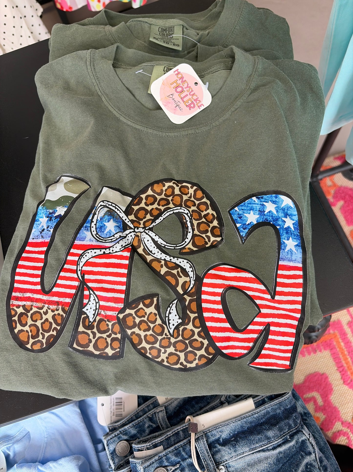 USA - Red, White, Blue & Cheetah - CC TEE