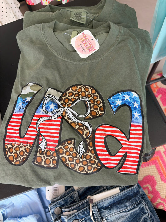 USA - Red, White, Blue & Cheetah - CC TEE