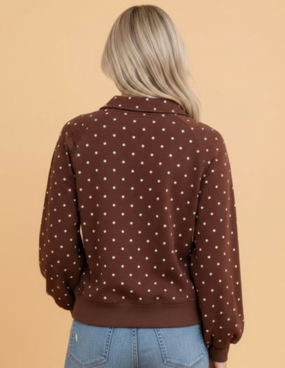 Polka Dot Metal Button Collar Pullover Sweatshirt