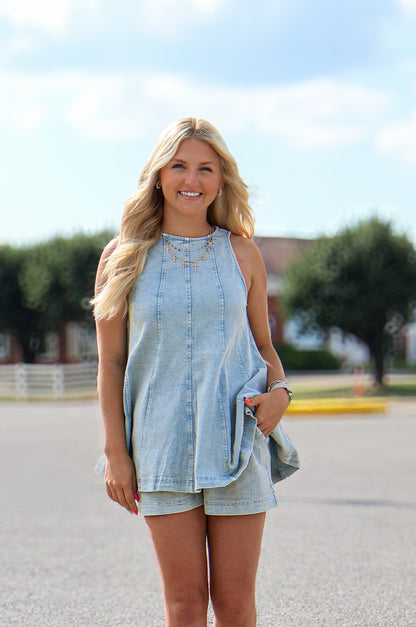 Denim Top & Shorts Set
