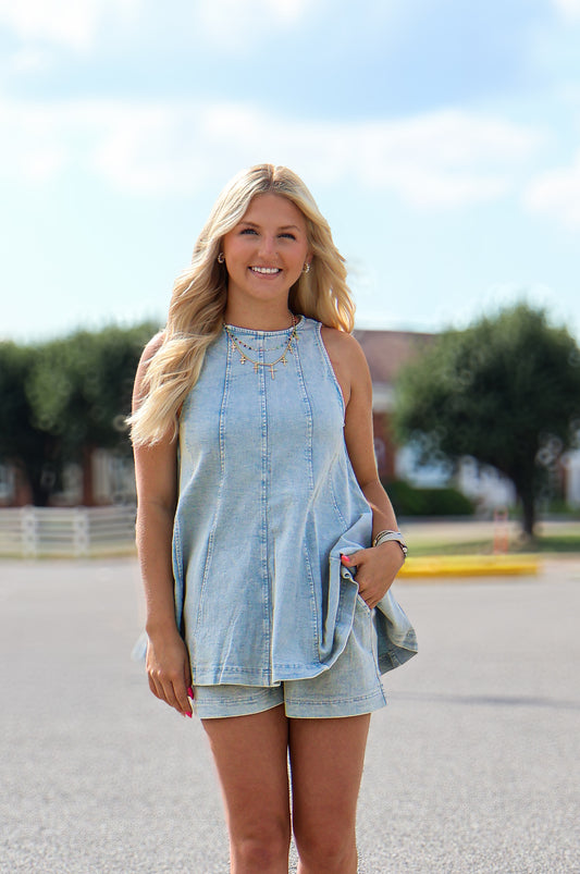 Denim Top & Shorts Set