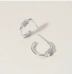 Silver - 14K Gold Dipped Cz Stone Paved Painted Hoop Earrings