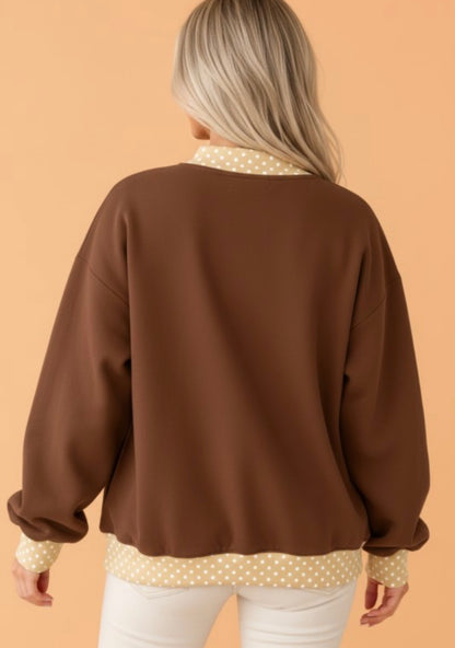 Blessed Contrast Trim Mock Neck Oversized Sweatshirt