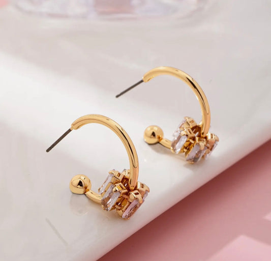 Gold Tone Crystal Climber Hoop Earrings