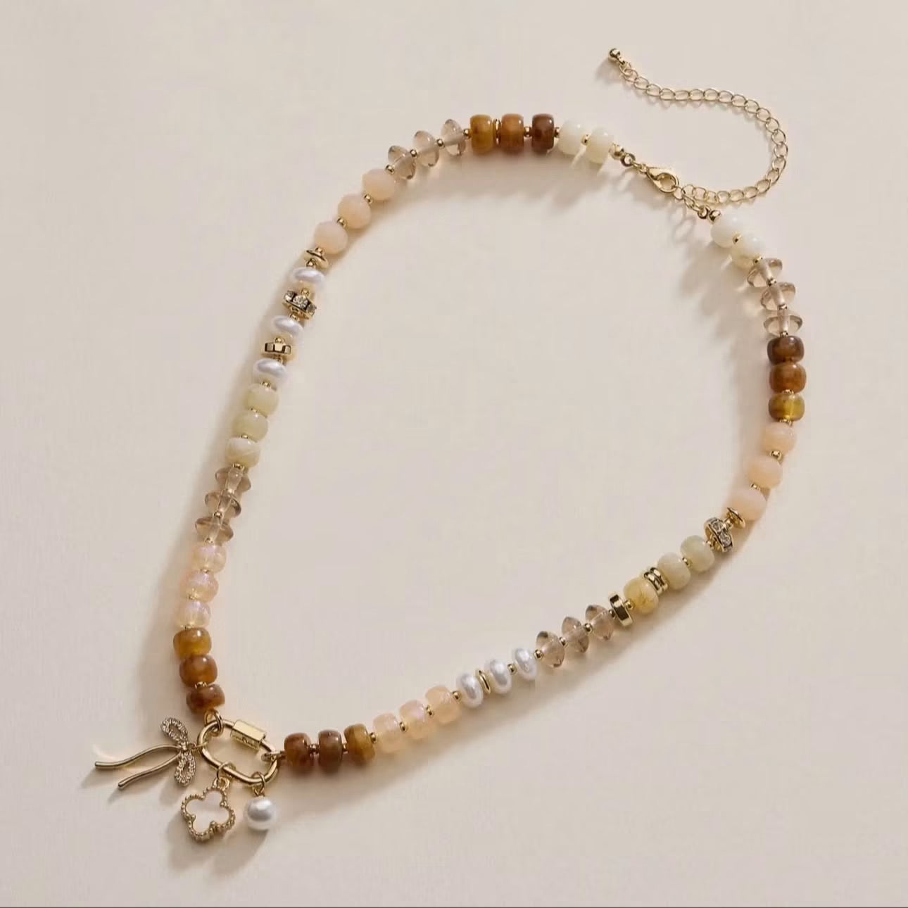 Layered Glass Bead Necklace Neutral