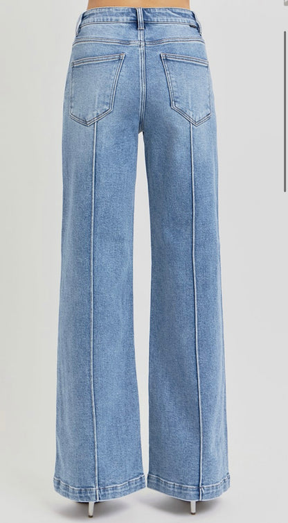 RISEN HIGH WAIST WIDE LEG PINTUCK DETAILED JEANS