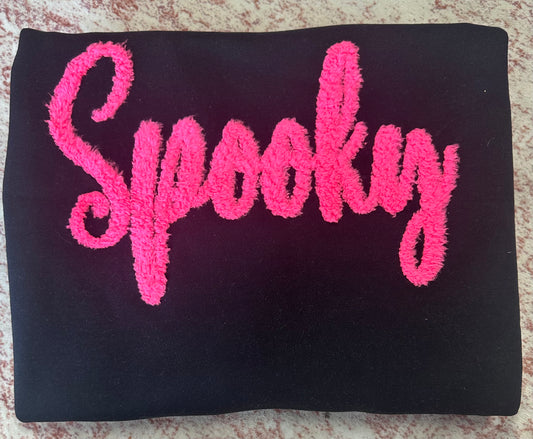 Neon Pink Spooky Fuzzy Patch Sweatshirt