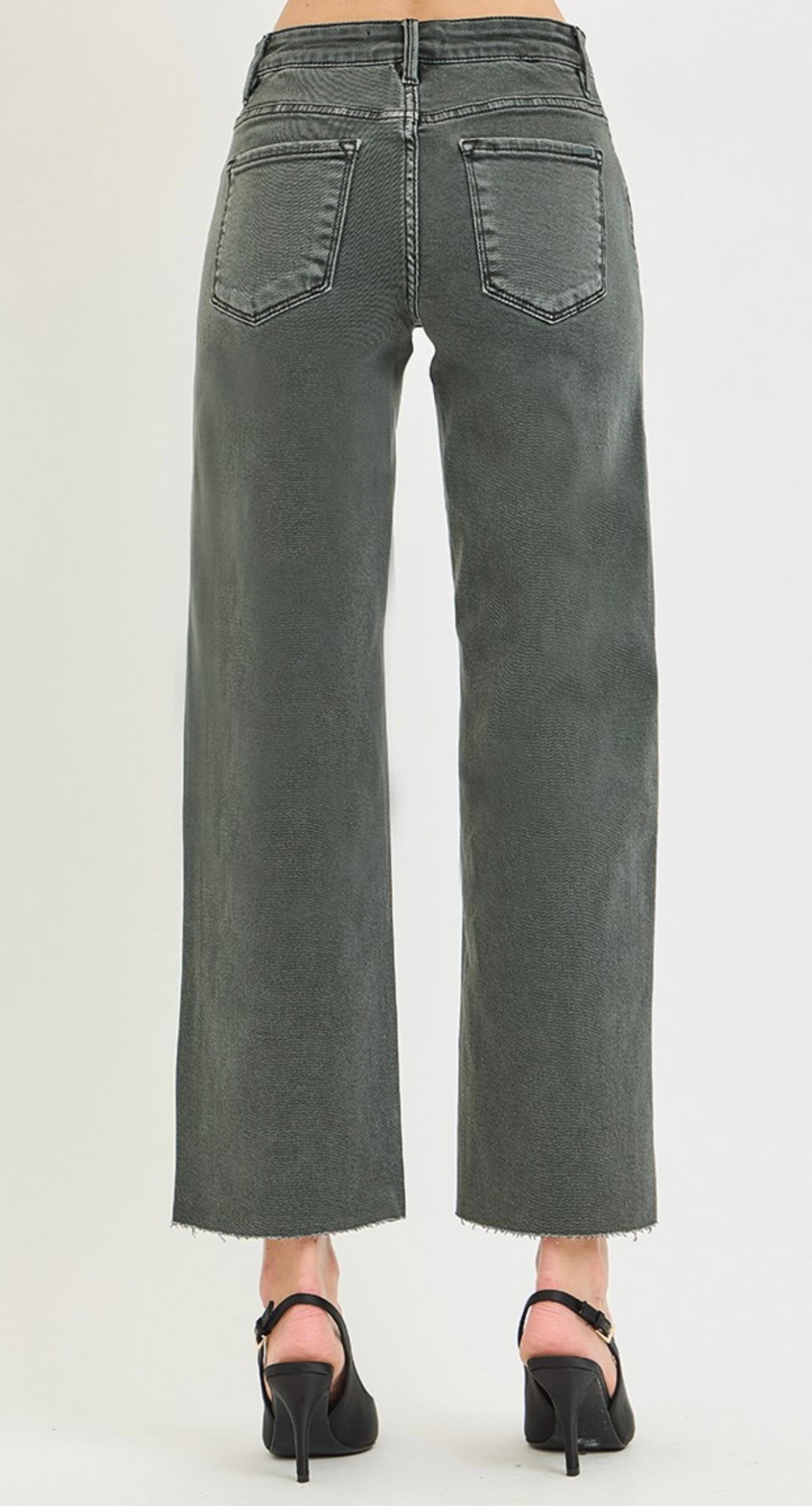RISEN TUMMY CONTROL MID RISE ANKLE STRAIGHT RAW HEM PANTS-FORREST SHADOW