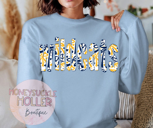 Blue and Yellow Bow-Patterned: Wildcats