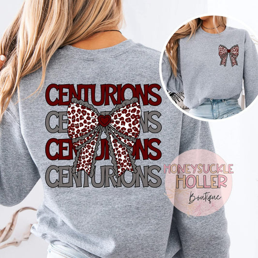 Maroon and Gray Leopard Stacked With Bow Front & Back Design Centurions