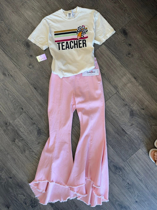 High-Low Pleated Stretch Pants- Pink