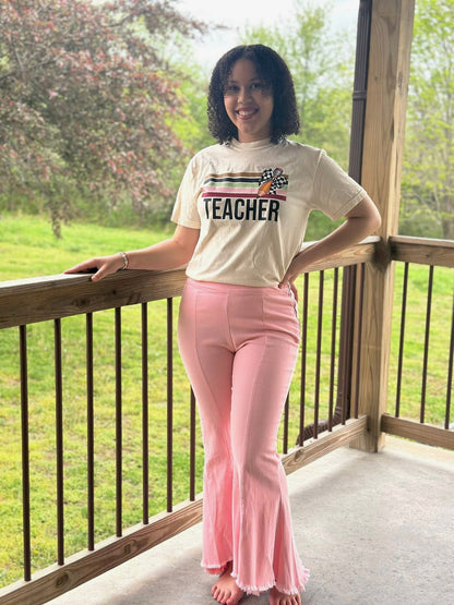 High-Low Pleated Stretch Pants- Pink