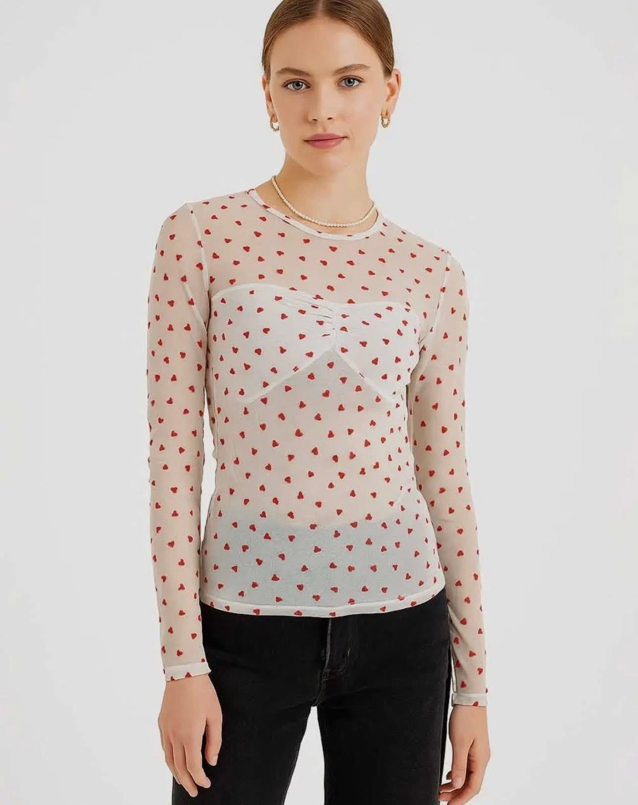 Heart Mesh Top - White