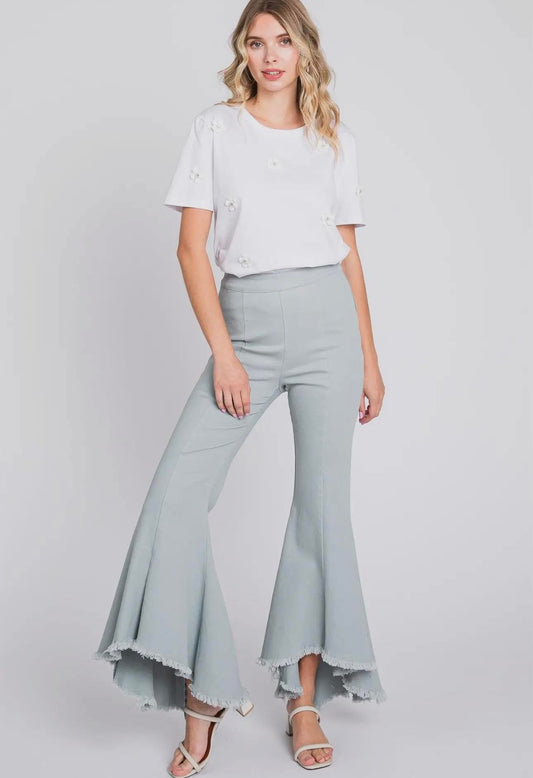 High-Low Pleated Stretch Pants- Blue