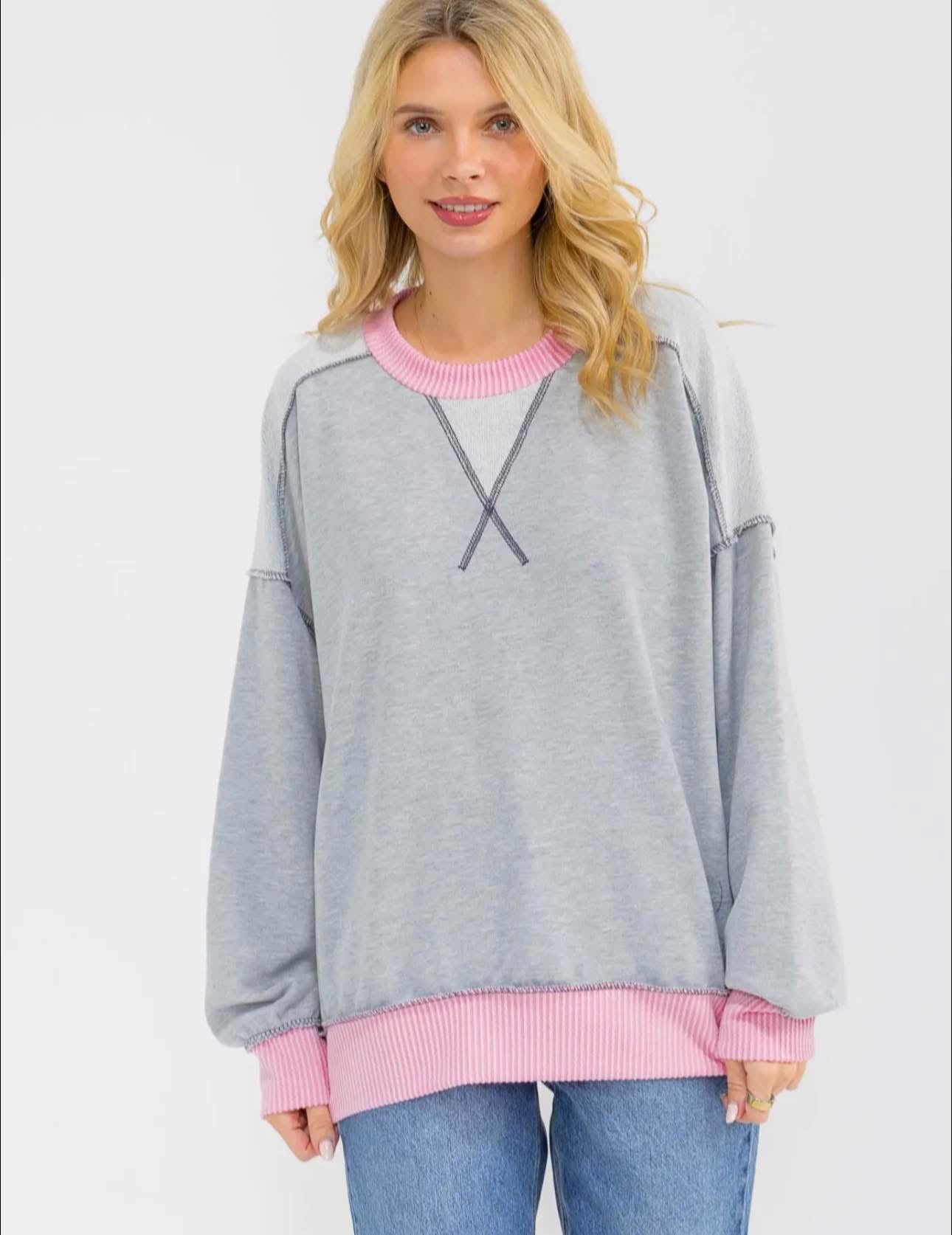 Contrast Trim Exposed Seam Sweatshirt