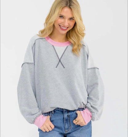 Contrast Trim Exposed Seam Sweatshirt