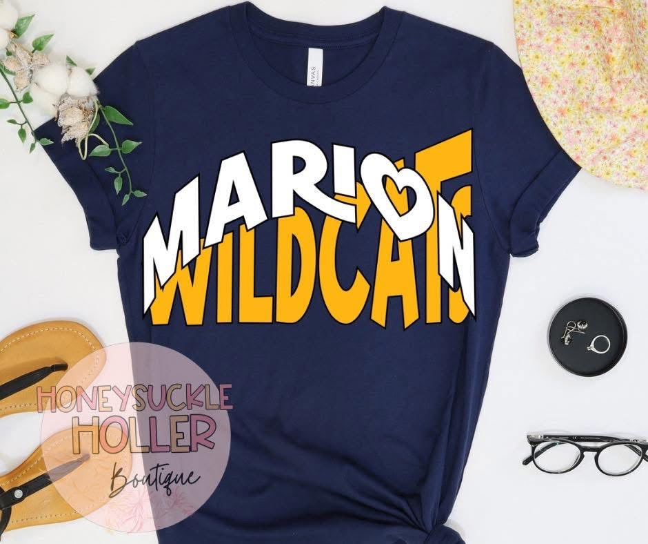 Arched Marion Growing Wildcats - White & Gold