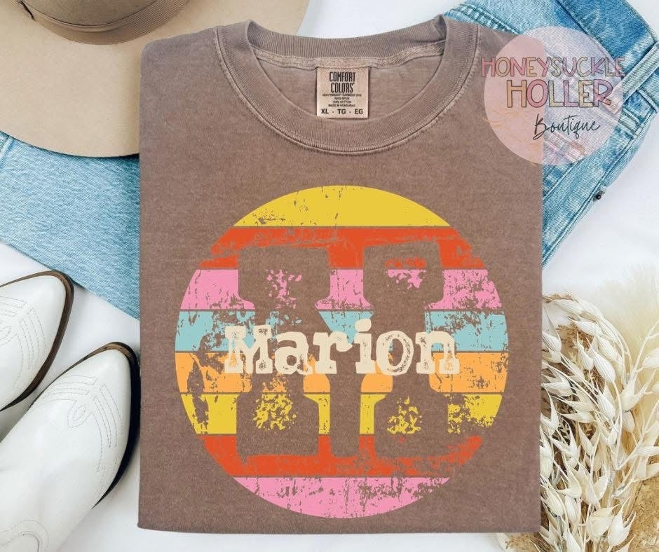 Distressed Retro Town Monogram- M- Marion