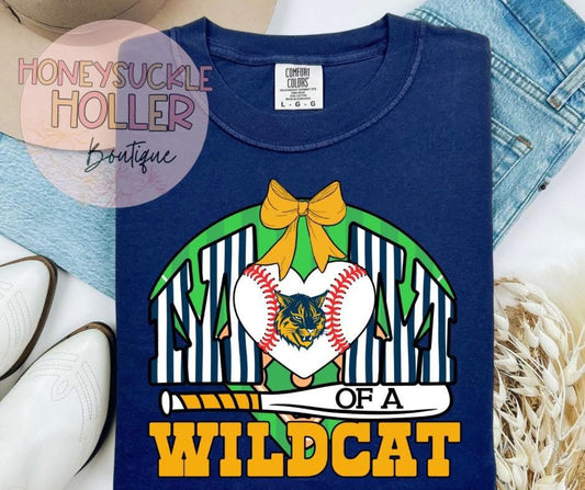 Baseball Field - Mom Of A Wildcat with Bat, Baseball Heart, and Bow