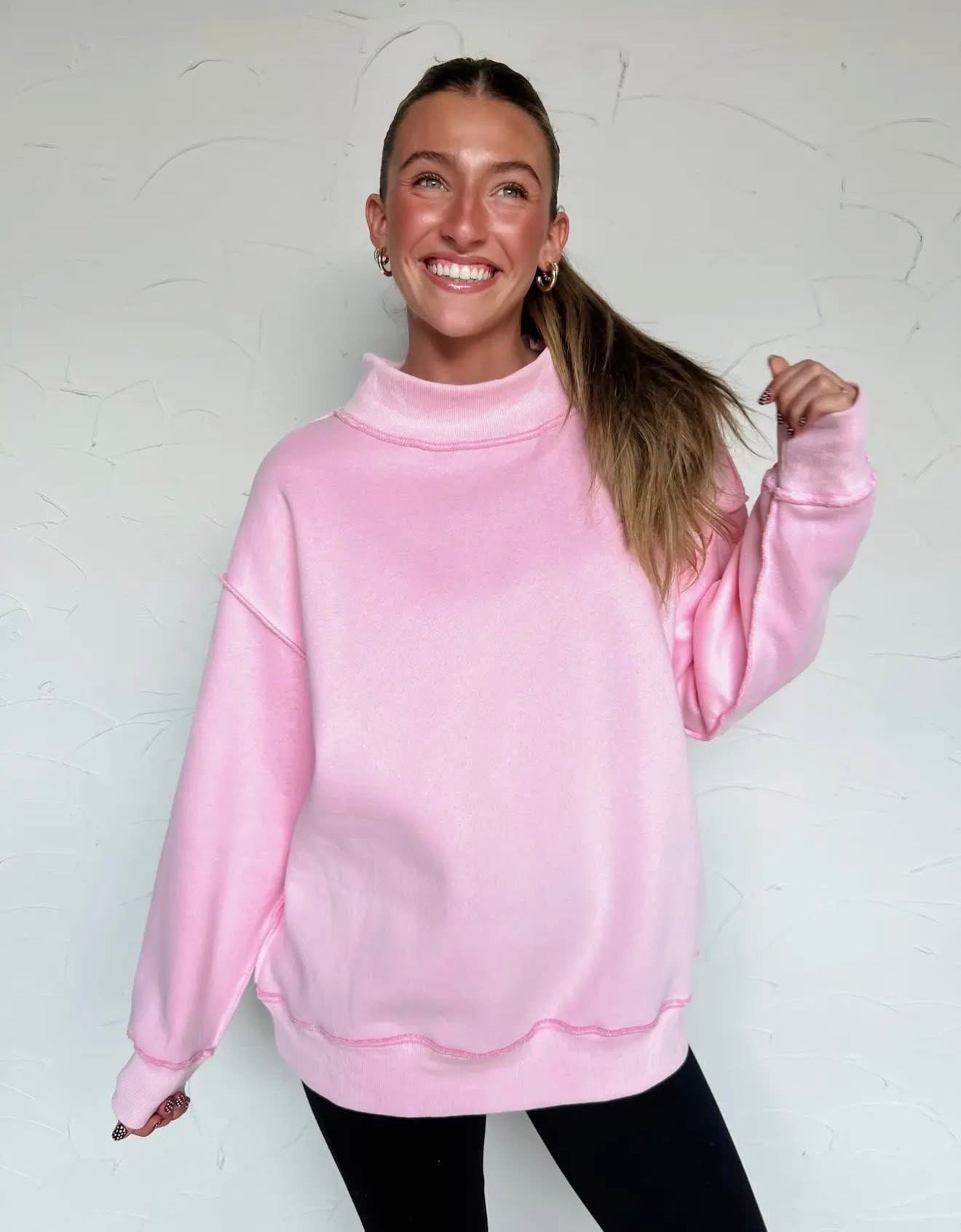 Mock Neck Sweatshirt - Pink