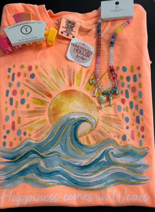 Happiness Comes In Waves - CC Tee - Coral
