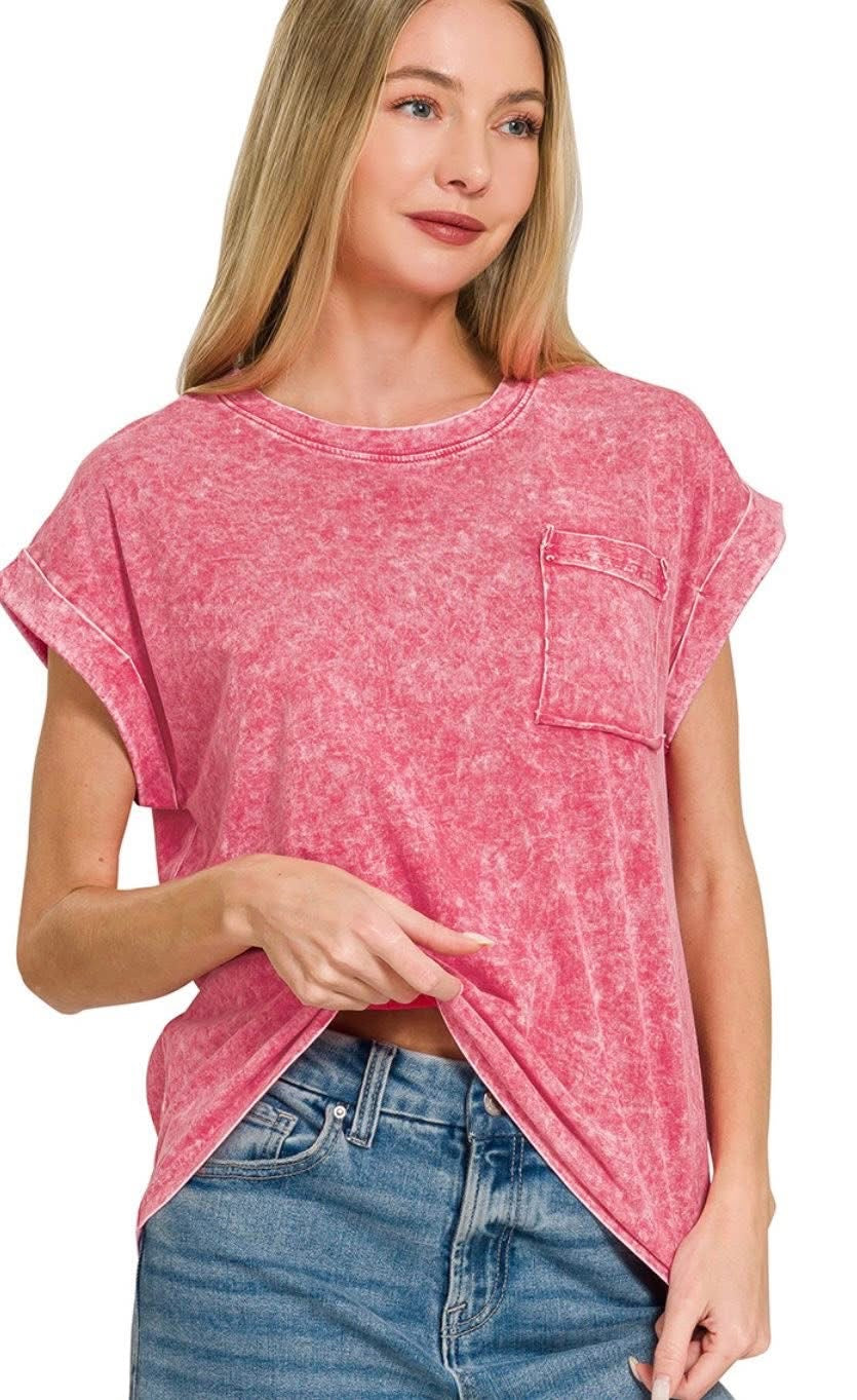 HALO SNOW WASHED CUFFED SHORT SLEEVE TEE-RED