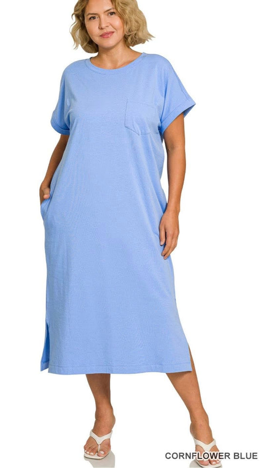 PLUS ROUND NECK SHORT SLEEVE MIDI DRESS
