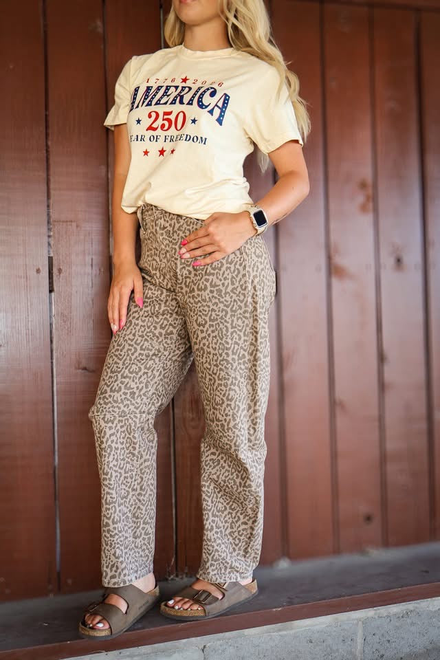 Leopard Ankle Barrel-Leg High Rise Mica Denim