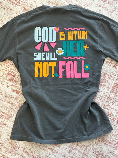 God is within her she will not fail. Front and back graphic tee