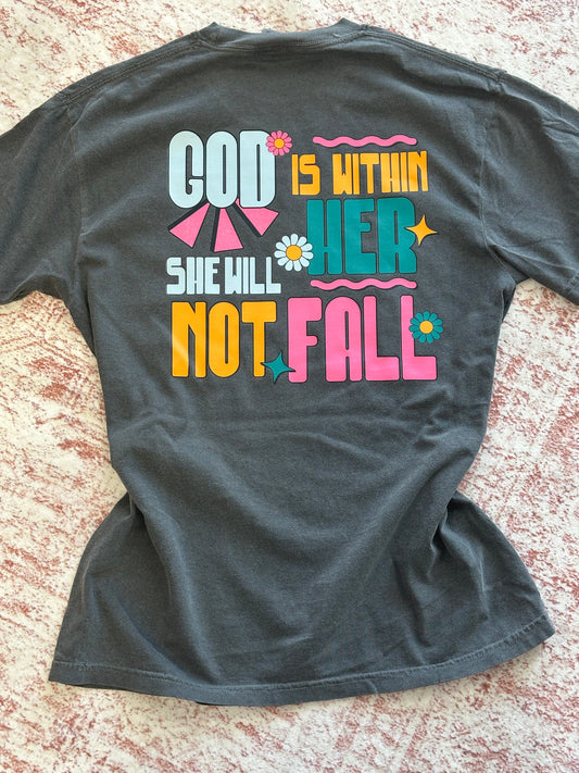 God is within her she will not fail. Front and back graphic tee