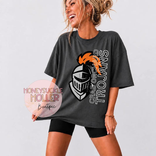 Mascot Head With Outline Letters - Crab Orchard Trojans