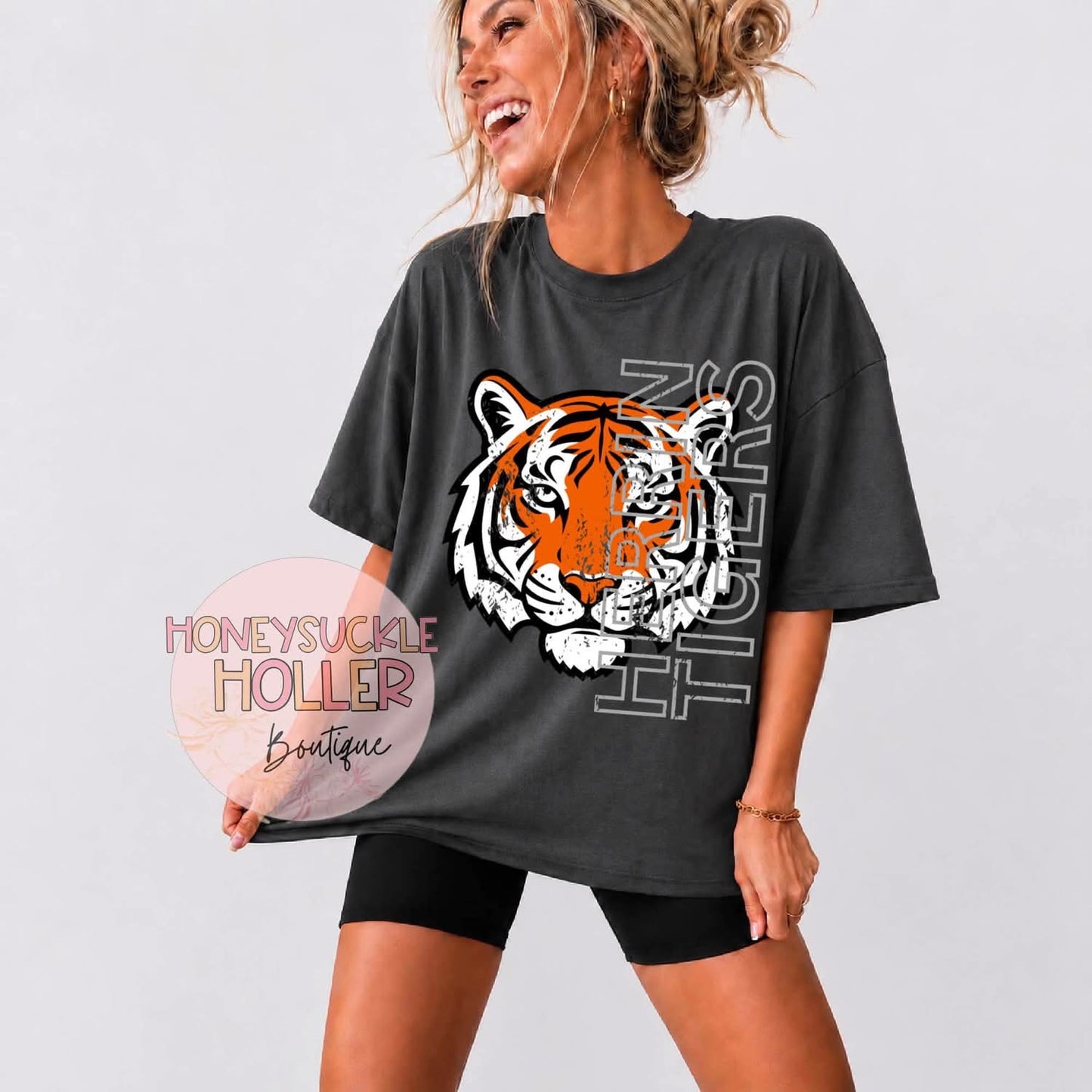 Mascot Head With Outline Letters - Herrin Tigers