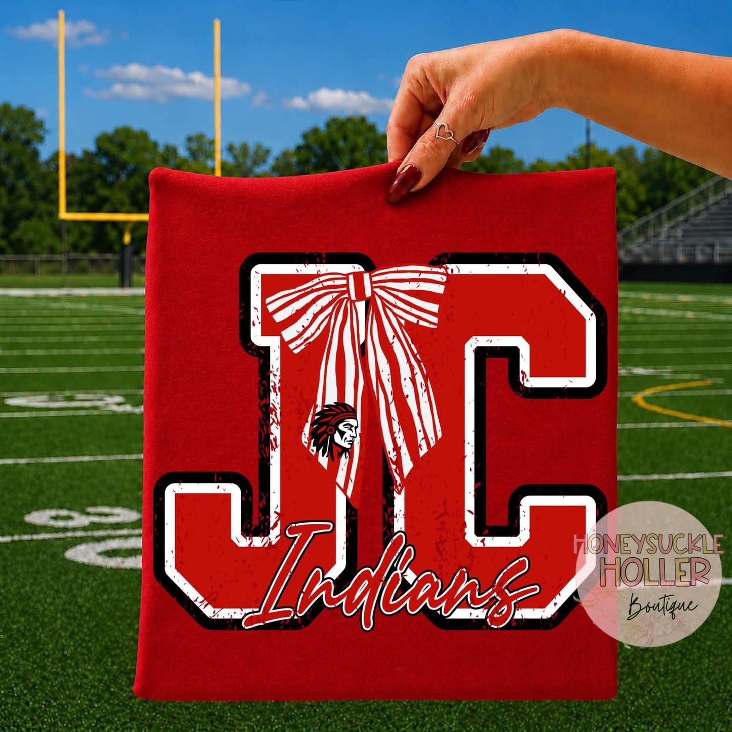 Distressed Varsity Letter With Bow - JC - Indians
