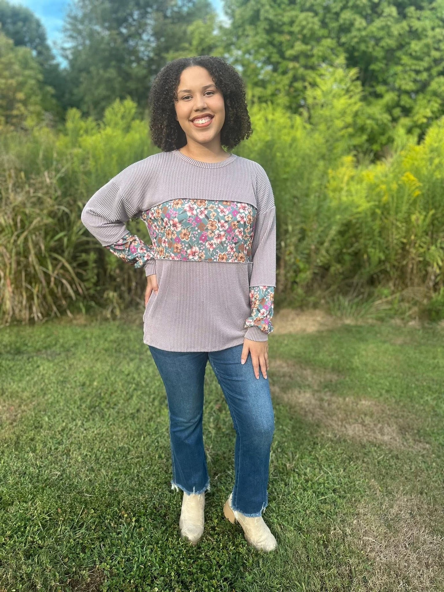 Periwinkle Blossom Colorblock Top