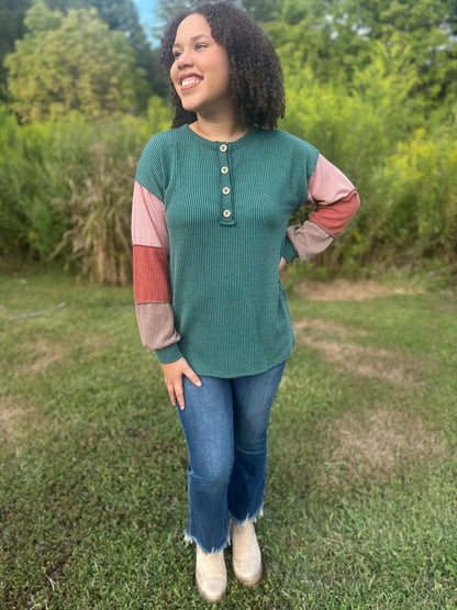 Ribbed Color Block Henley