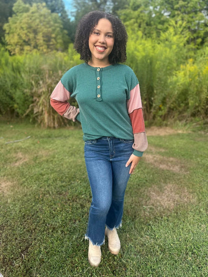 Ribbed Color Block Henley