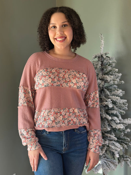 Dusty Rose Colorblock Top