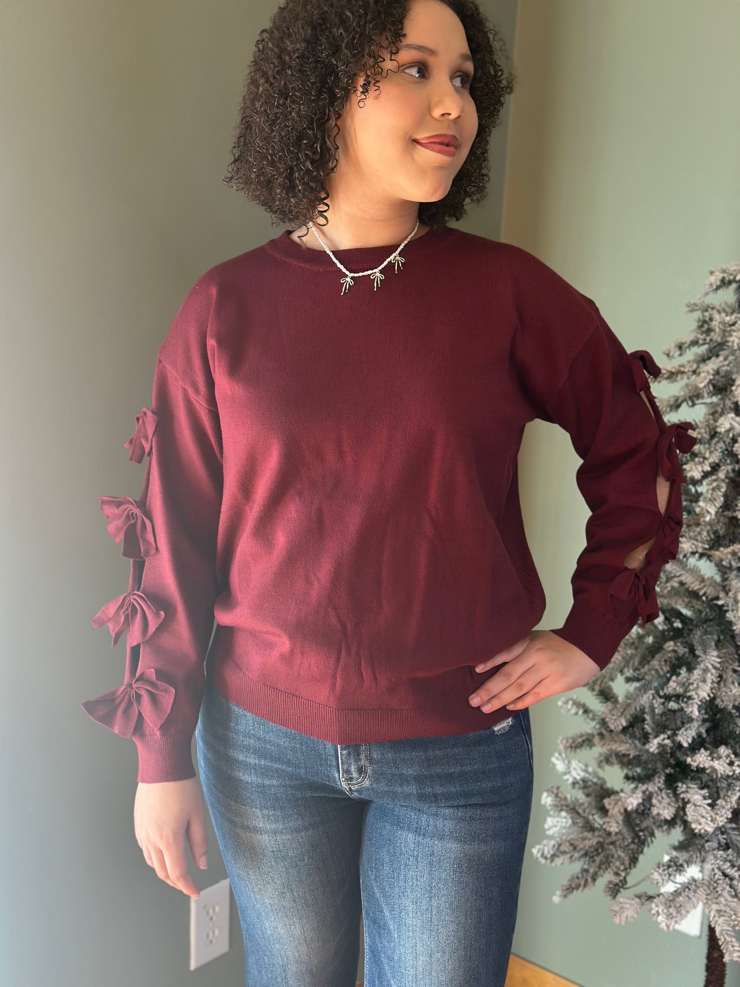 Merlot Bow Sleeve Sweater