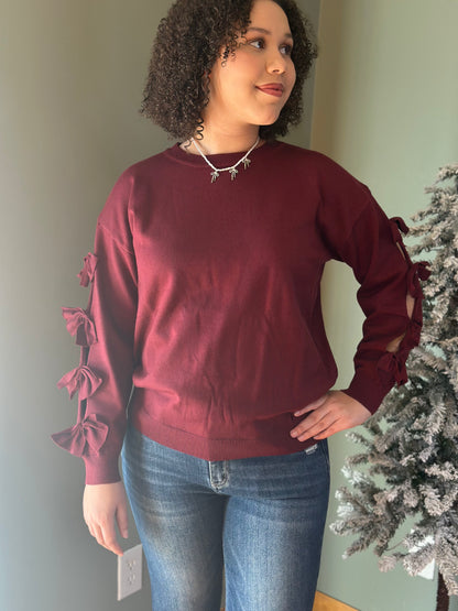 Merlot Bow Sleeve Sweater