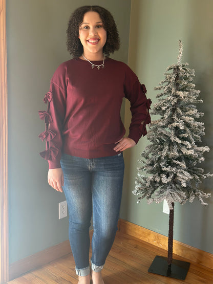 Merlot Bow Sleeve Sweater