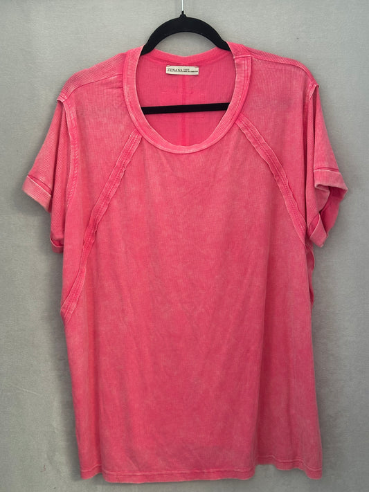 Plus- Zenana Ribbed Tee-Pink