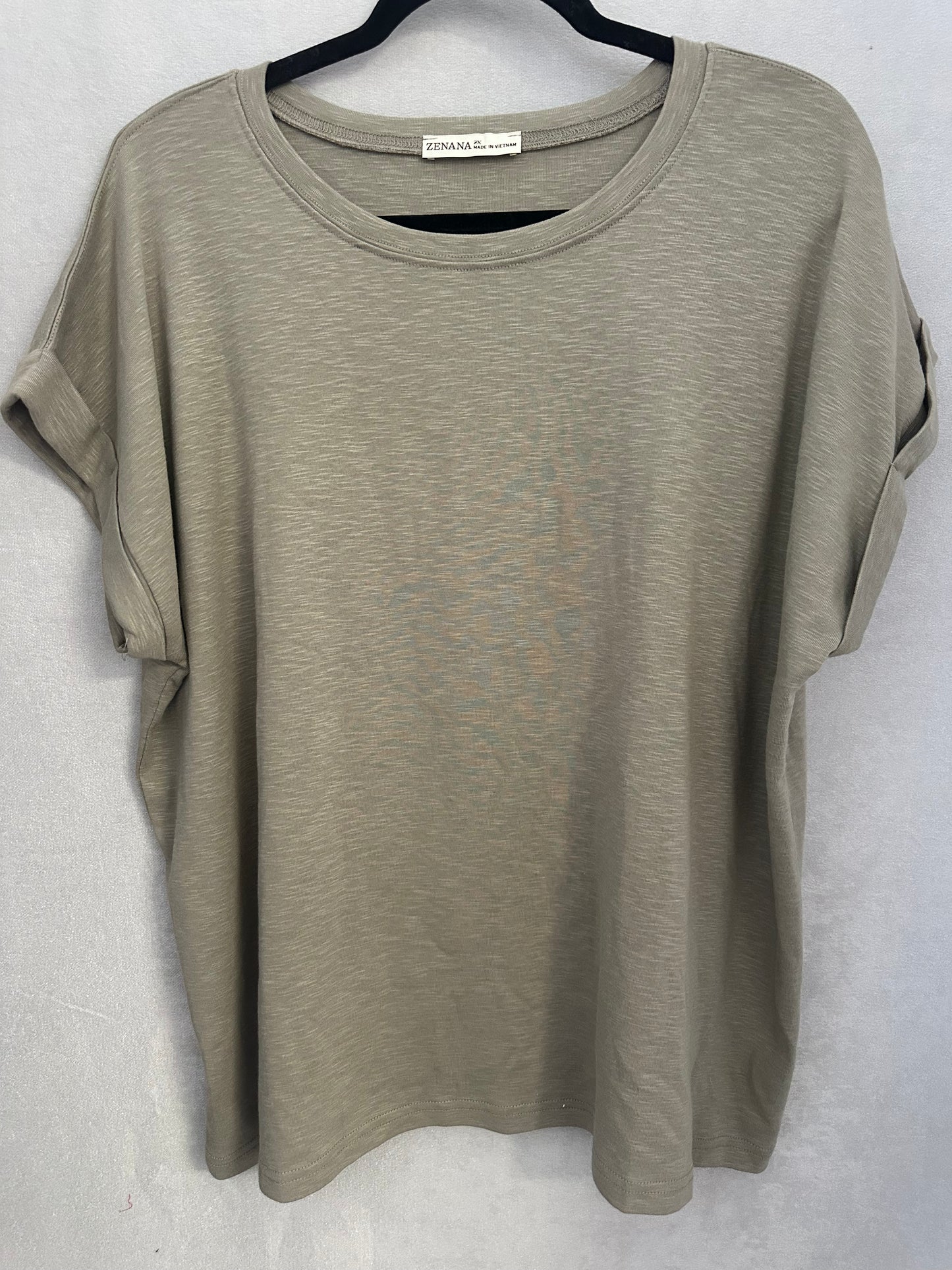 Plus- Zenana Cuffed Sleeve Top-Mushroom