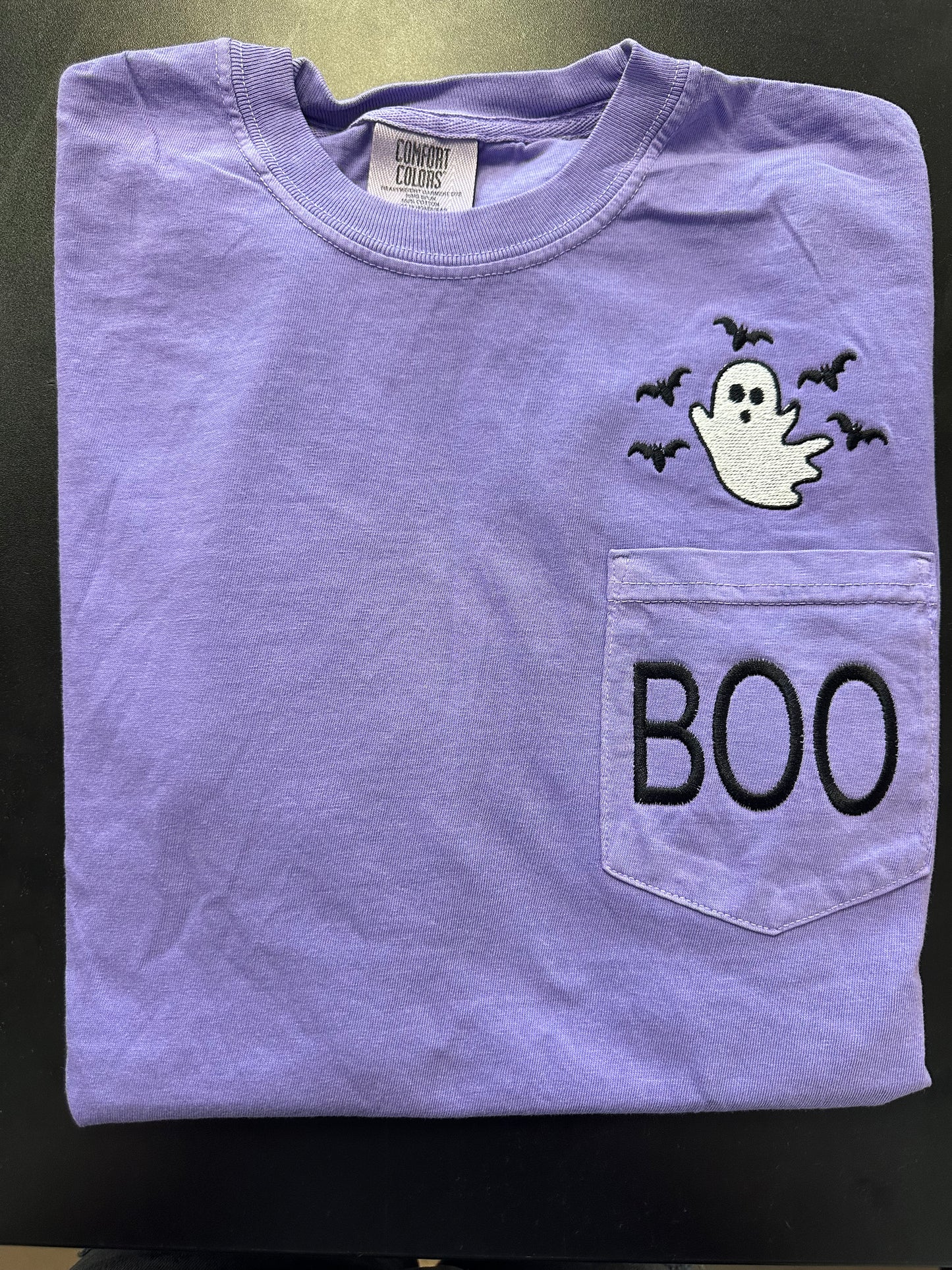 Embroidered Boo Ghost Comfort Colors Tshirt