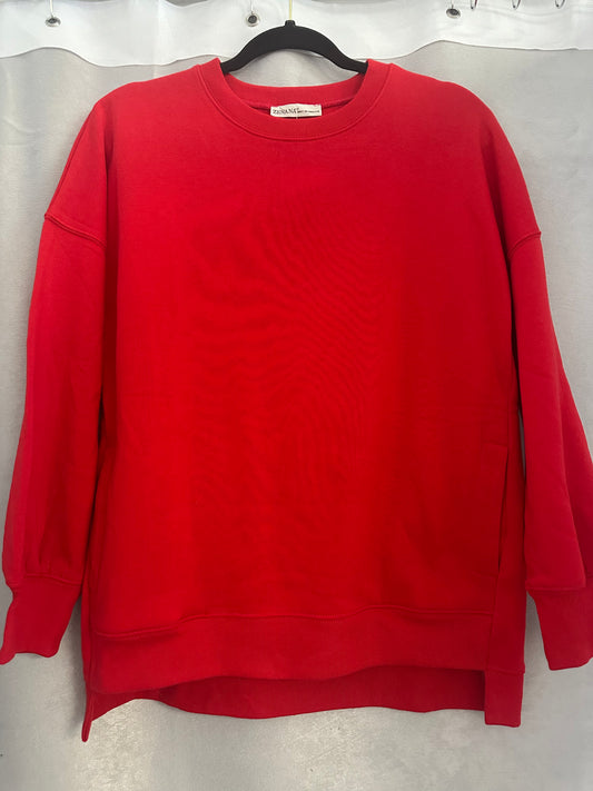 Zenana Red Hi-Low Pullover