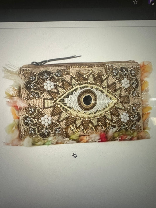 Myra Eye Of The Storm Beaded Pouch In Gold Gaze